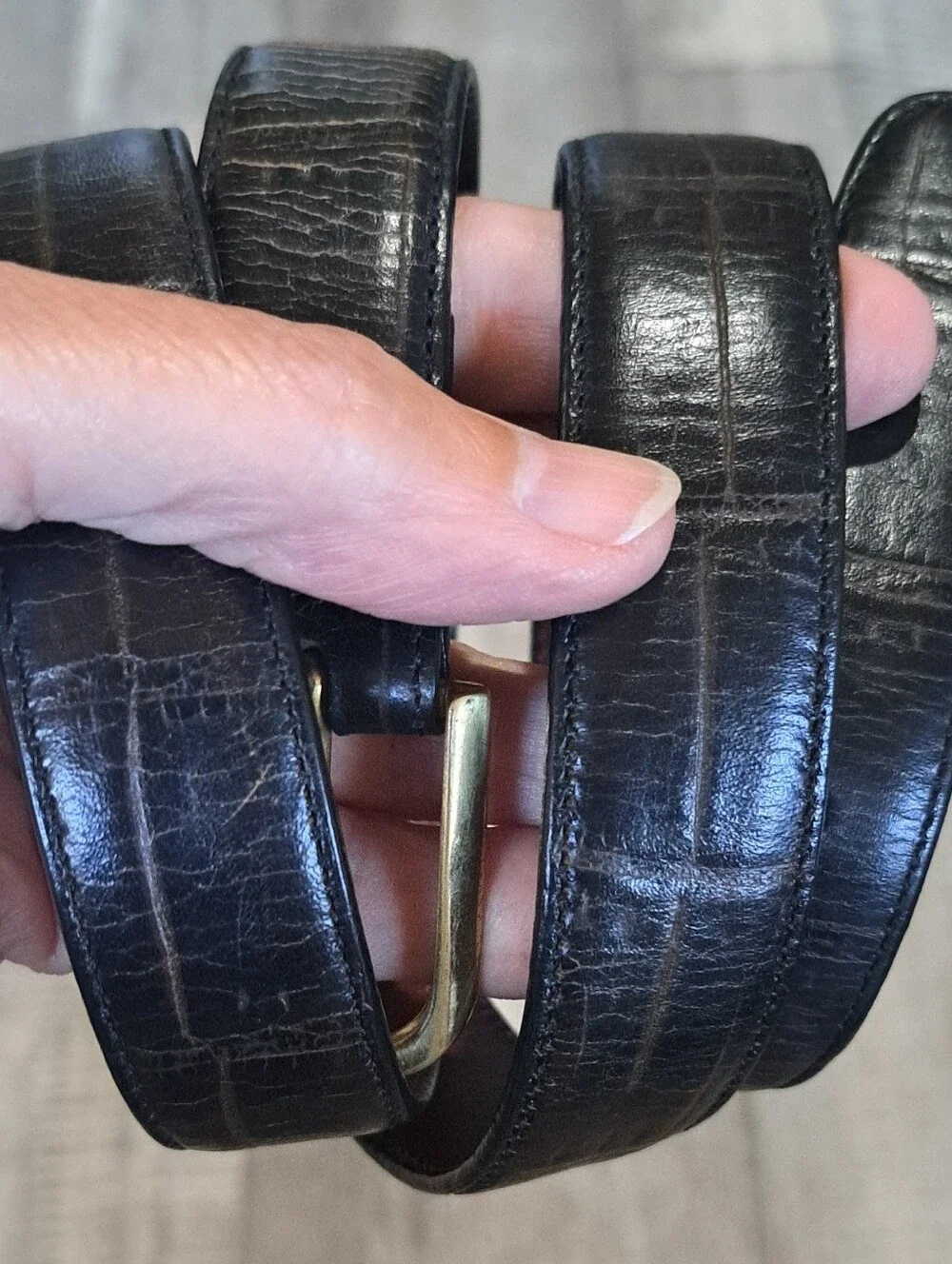 Brighton Belt Black Croc Italian Embossed Calfskin Leather Gold Buckle 32